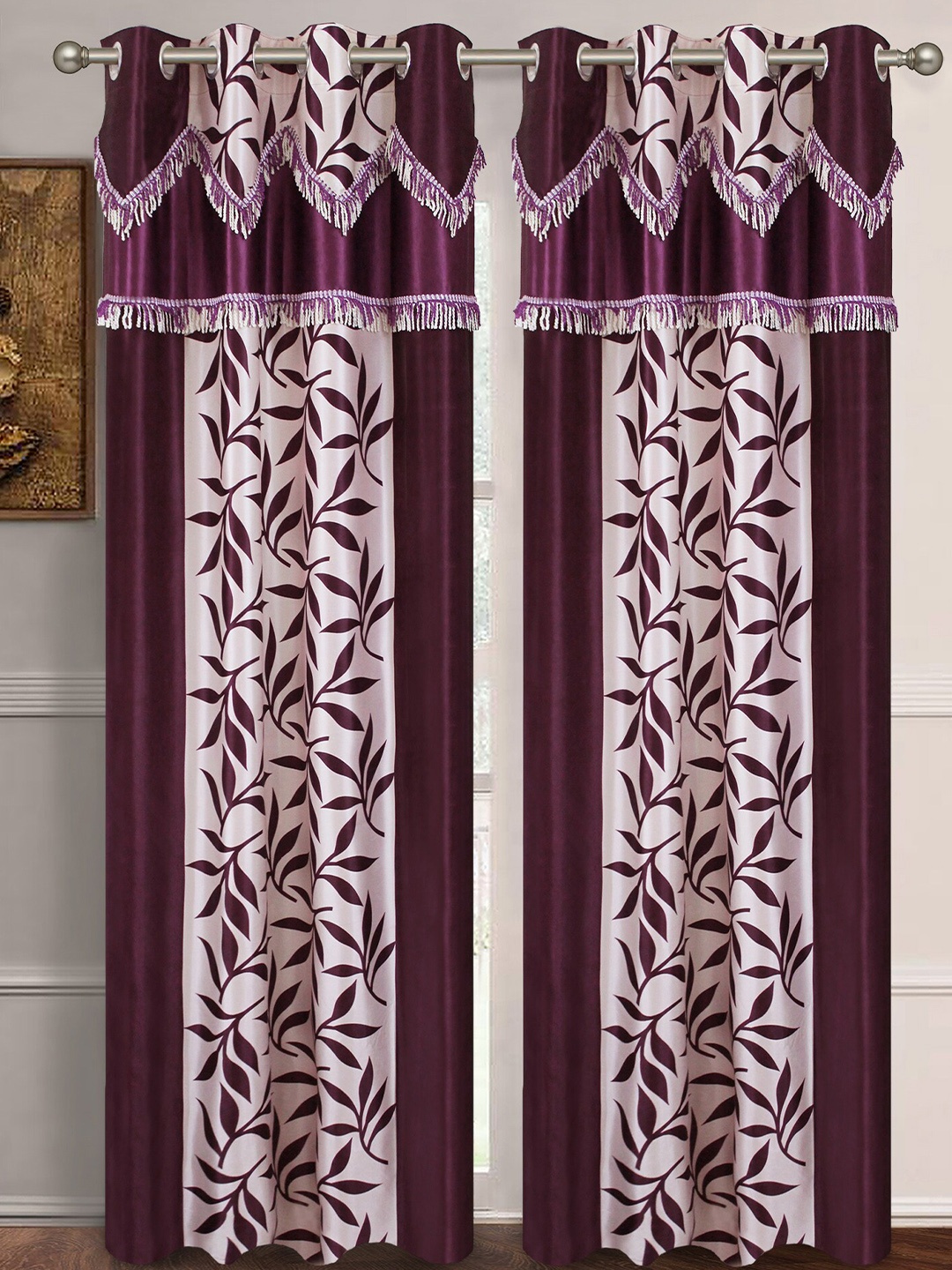

Aura Purple & White 2 Pieces Floral Room Darkening Door Curtains
