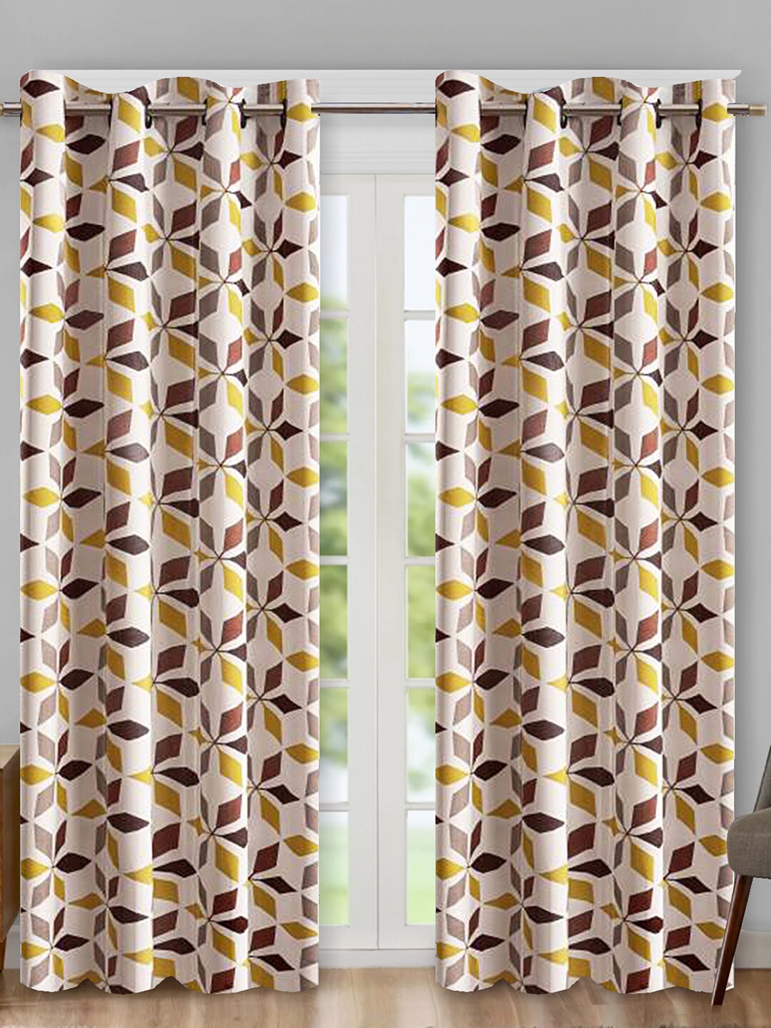 

Aura Beige & Brown 2Pcs Geometric Room Darkening Door Curtain