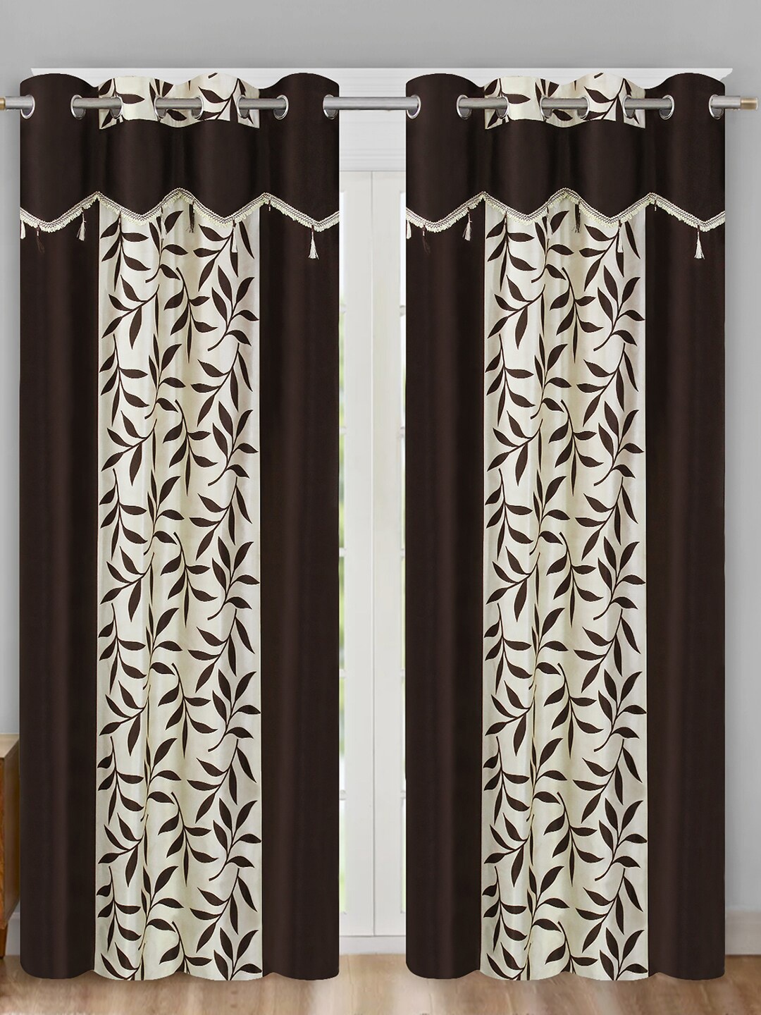 

Aura Brown & White 2 Pieces Floral Door Curtain