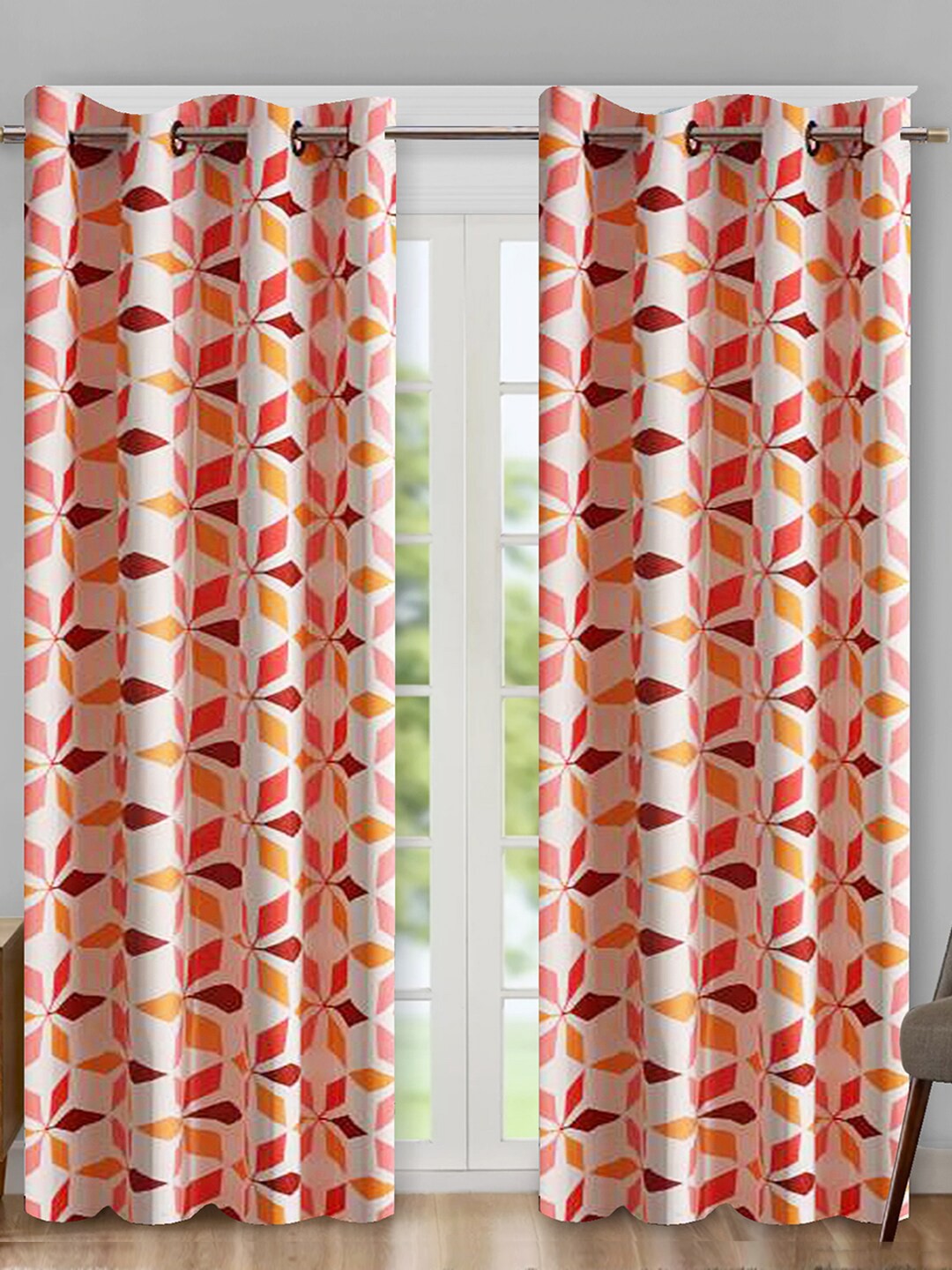 

Aura Red & White 2 Pieces Geometric Room Darkening Door Curtains