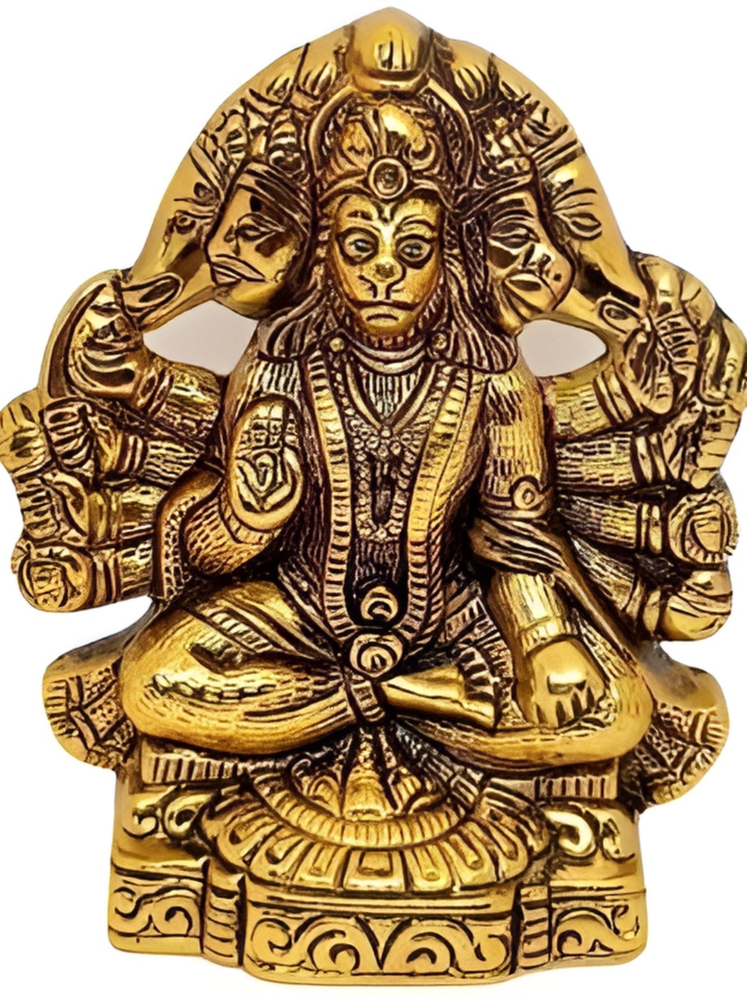 

Navyaksh Gold Toned Panchmukhi Hanuman ji Idol Showpiece