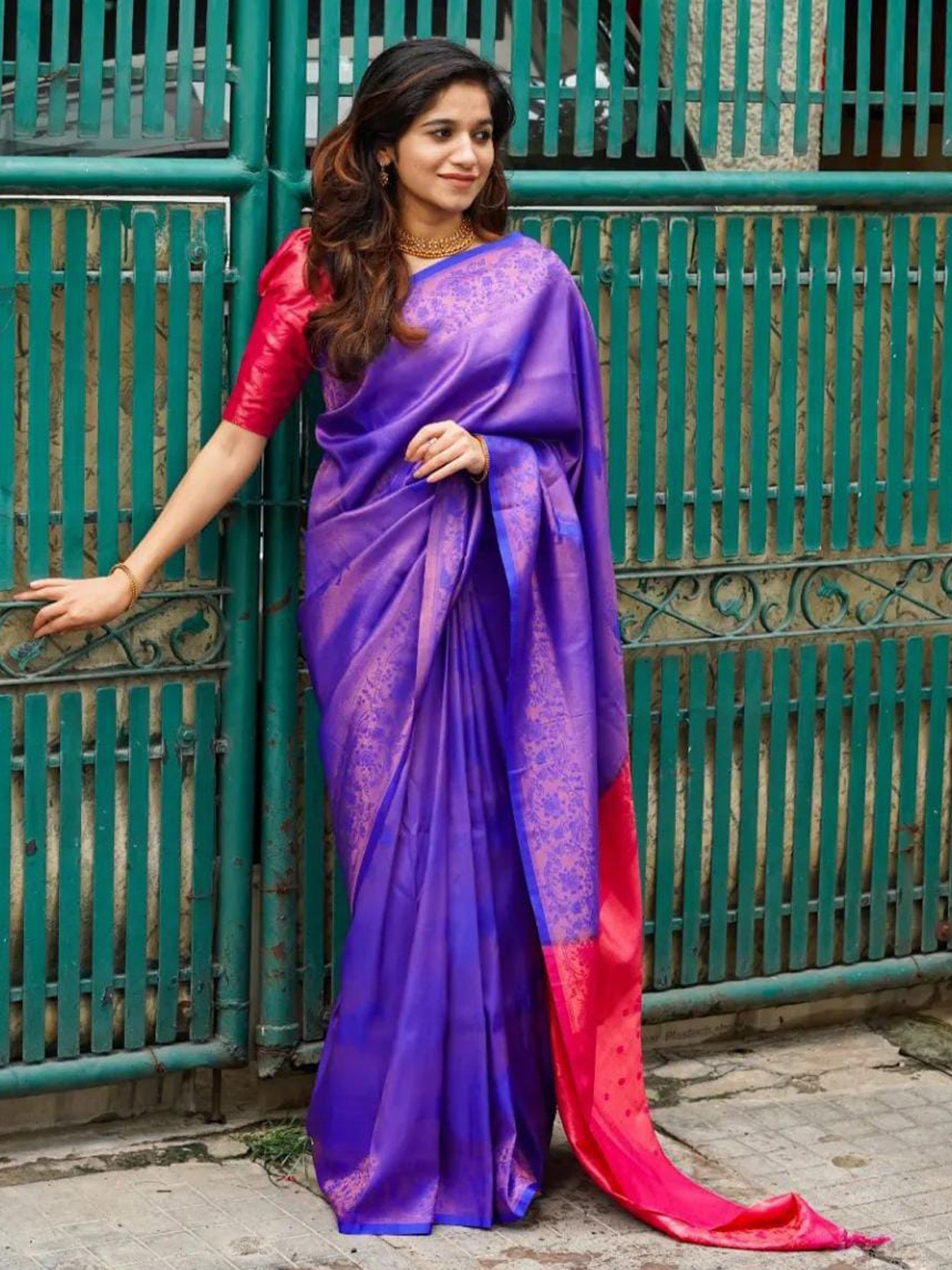 

KALINI Ethnic Motifs Zari Kanjeevaram Saree, Blue