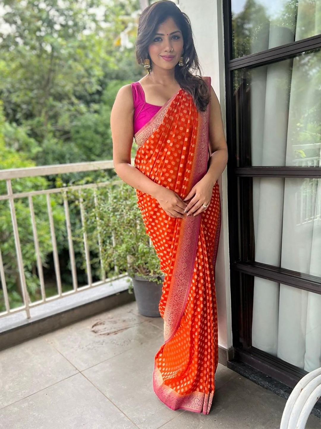 

KALINI Woven Design Zari Kanjeevaram Saree, Orange