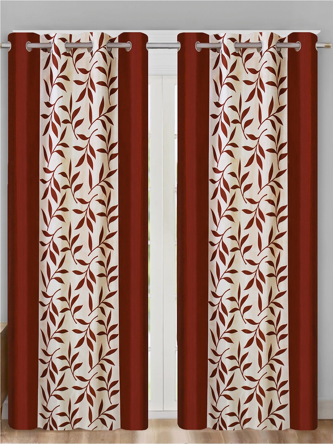 

Aura Maroon Cream 2 Pieces Floral Door Curtain