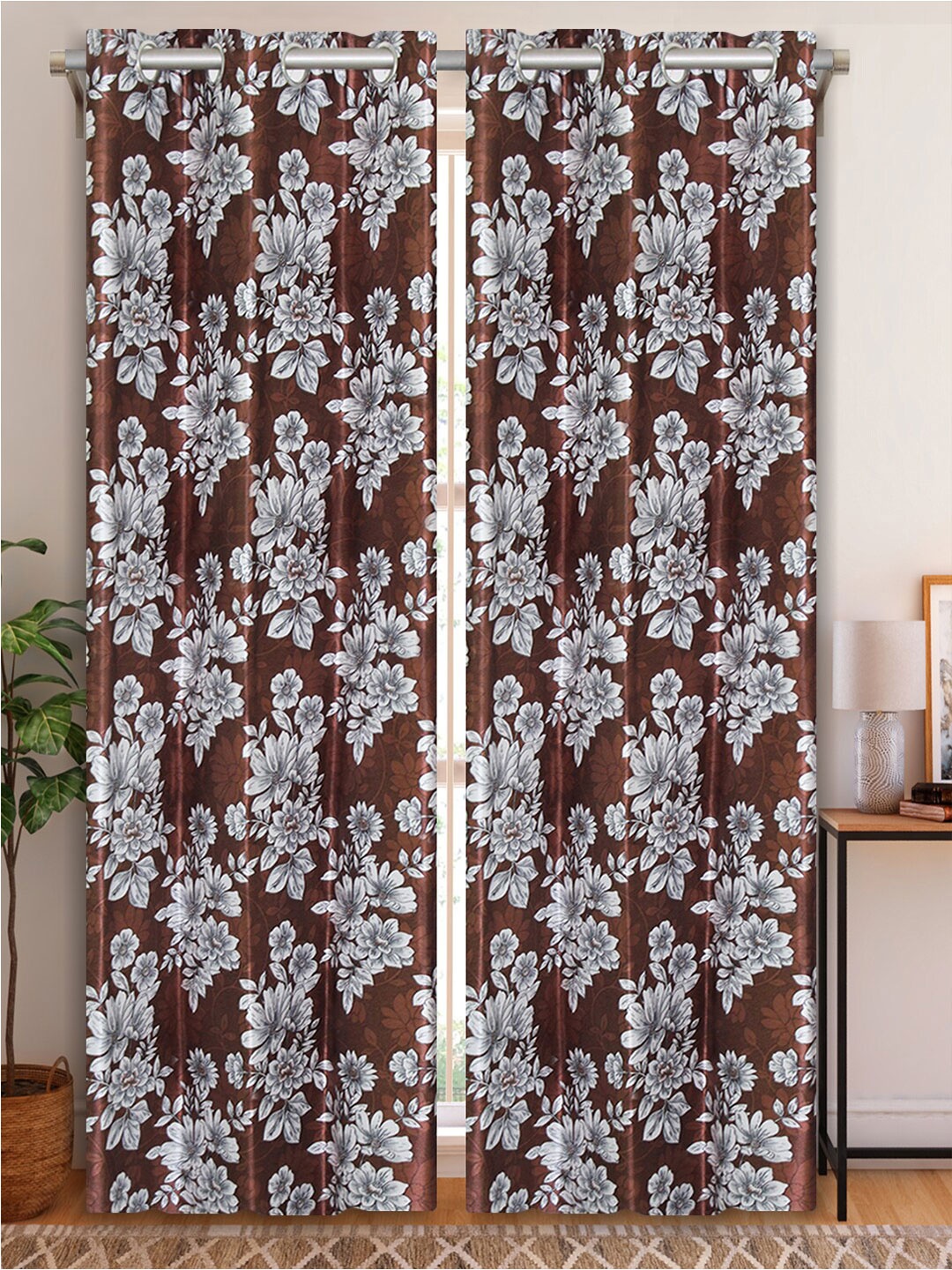 

Aura Brown & White 2 Pieces Floral Door Curtain