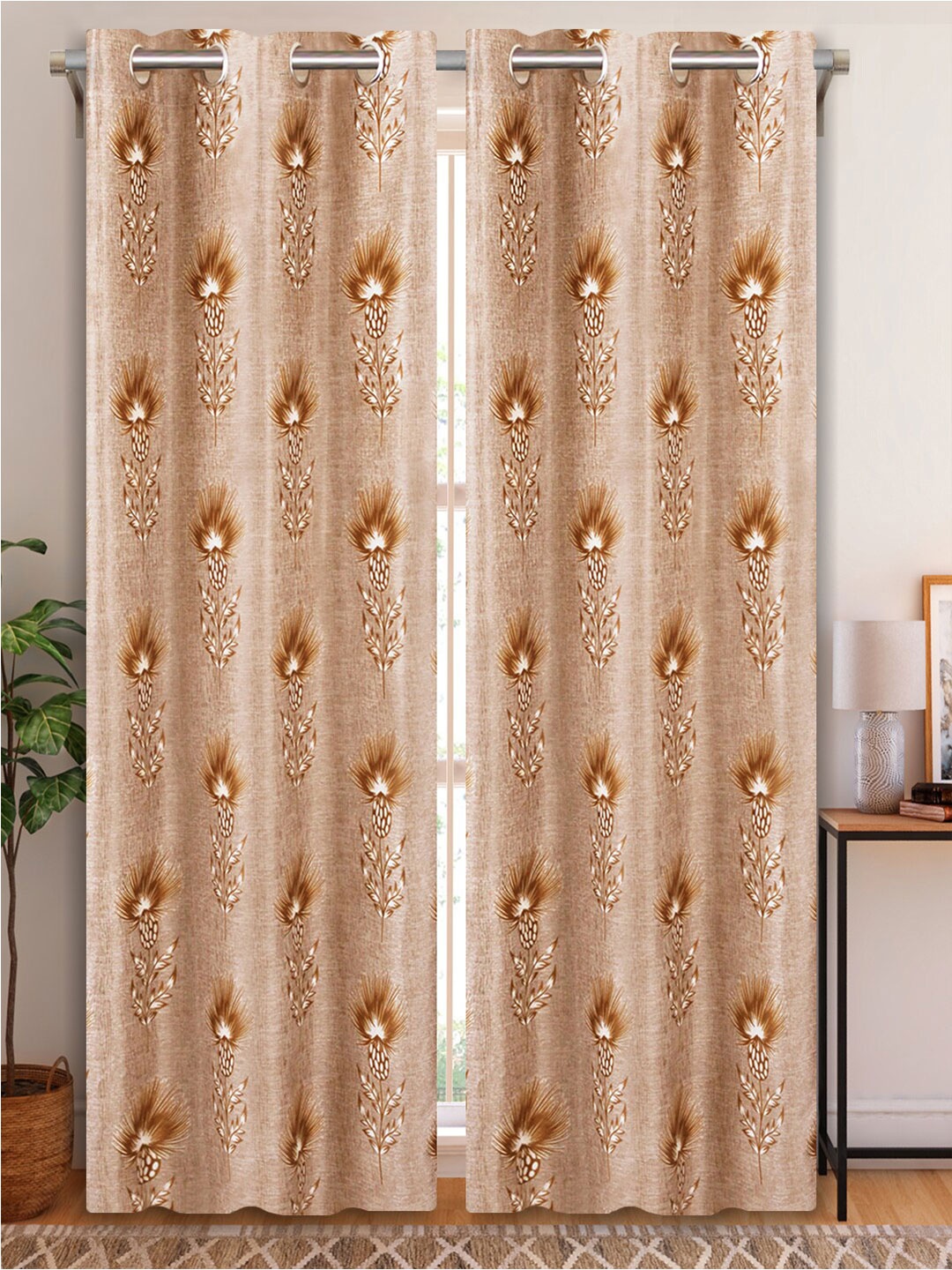

Aura Orange & White 2Pcs Floral Door Curtain