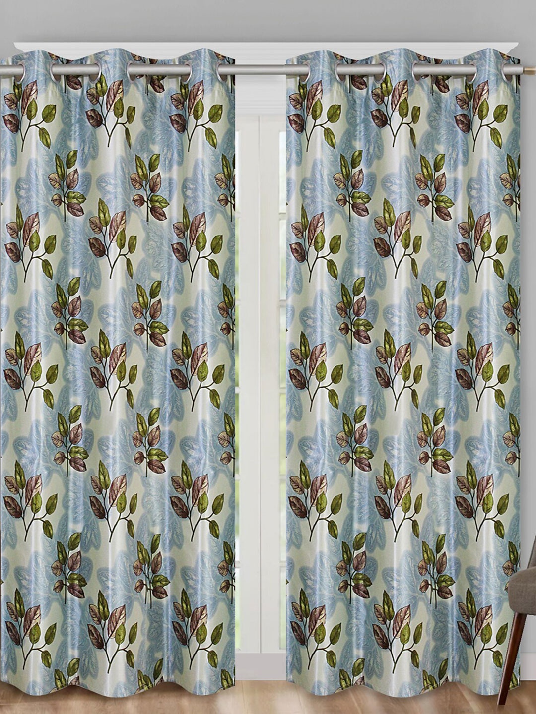 

Aura Green & Blue2Pcs Floral Room Darkening Door Curtain