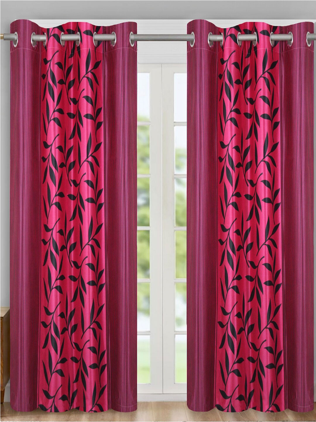 

Aura Purple & Black 2Pcs Floral Room Darkening Door Curtain
