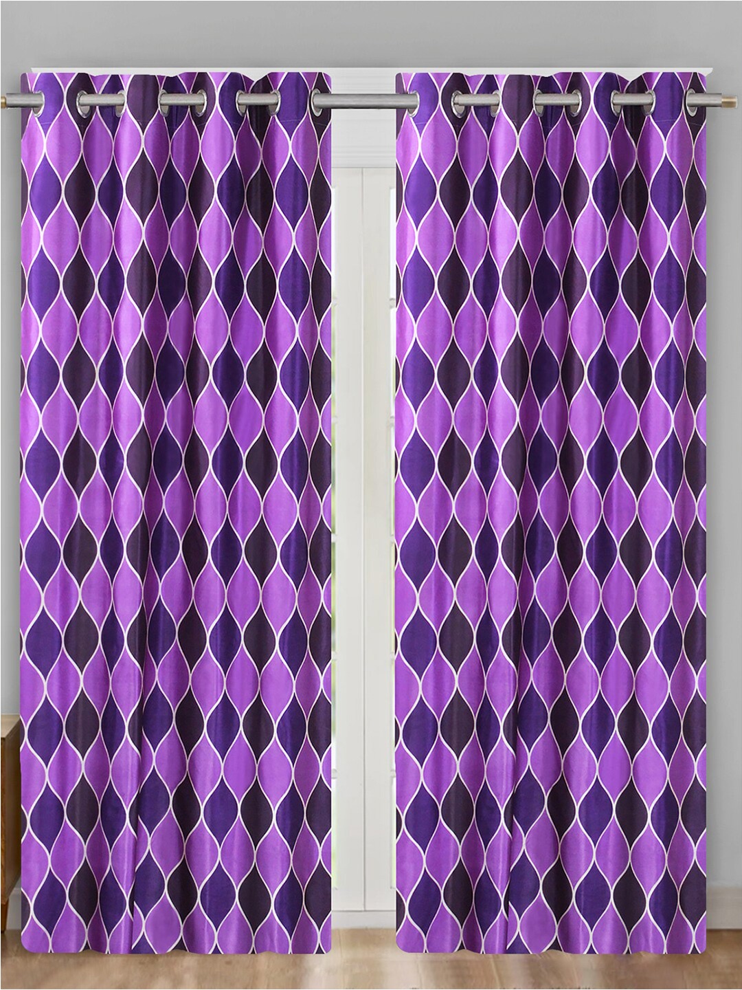 

Aura Purple & White 2Pcs Geometric Room Darkening Door Curtain