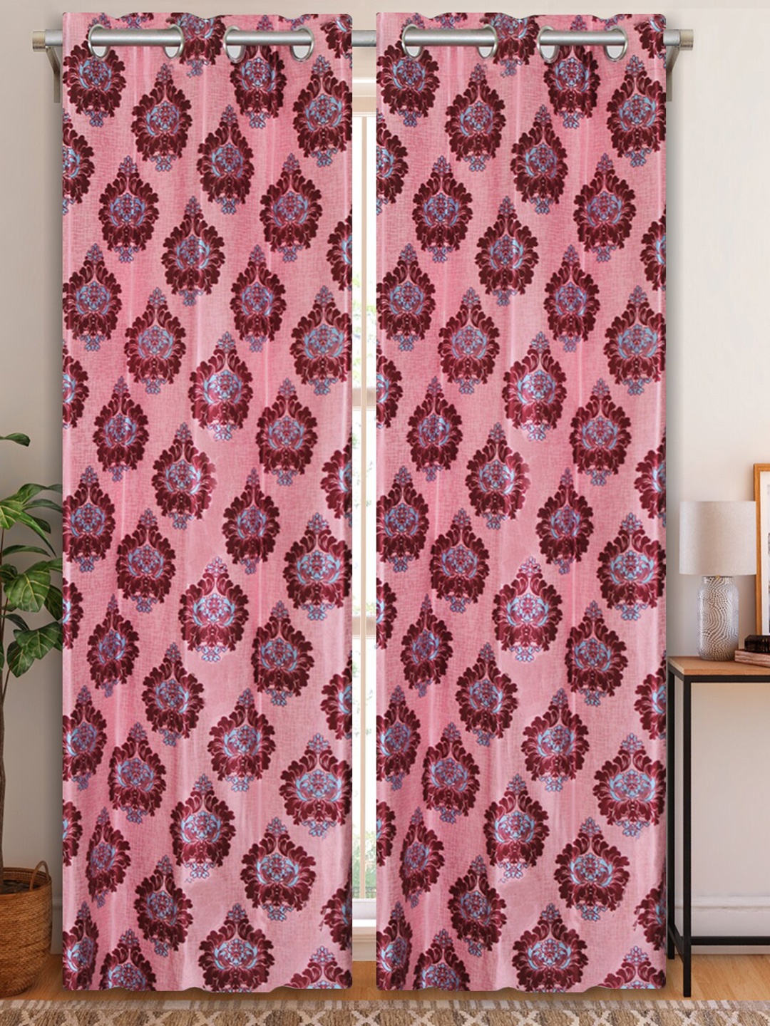 

Aura Maroon & Pink 2Pcs Ethnic Motifs Room Darkening Door Curtain