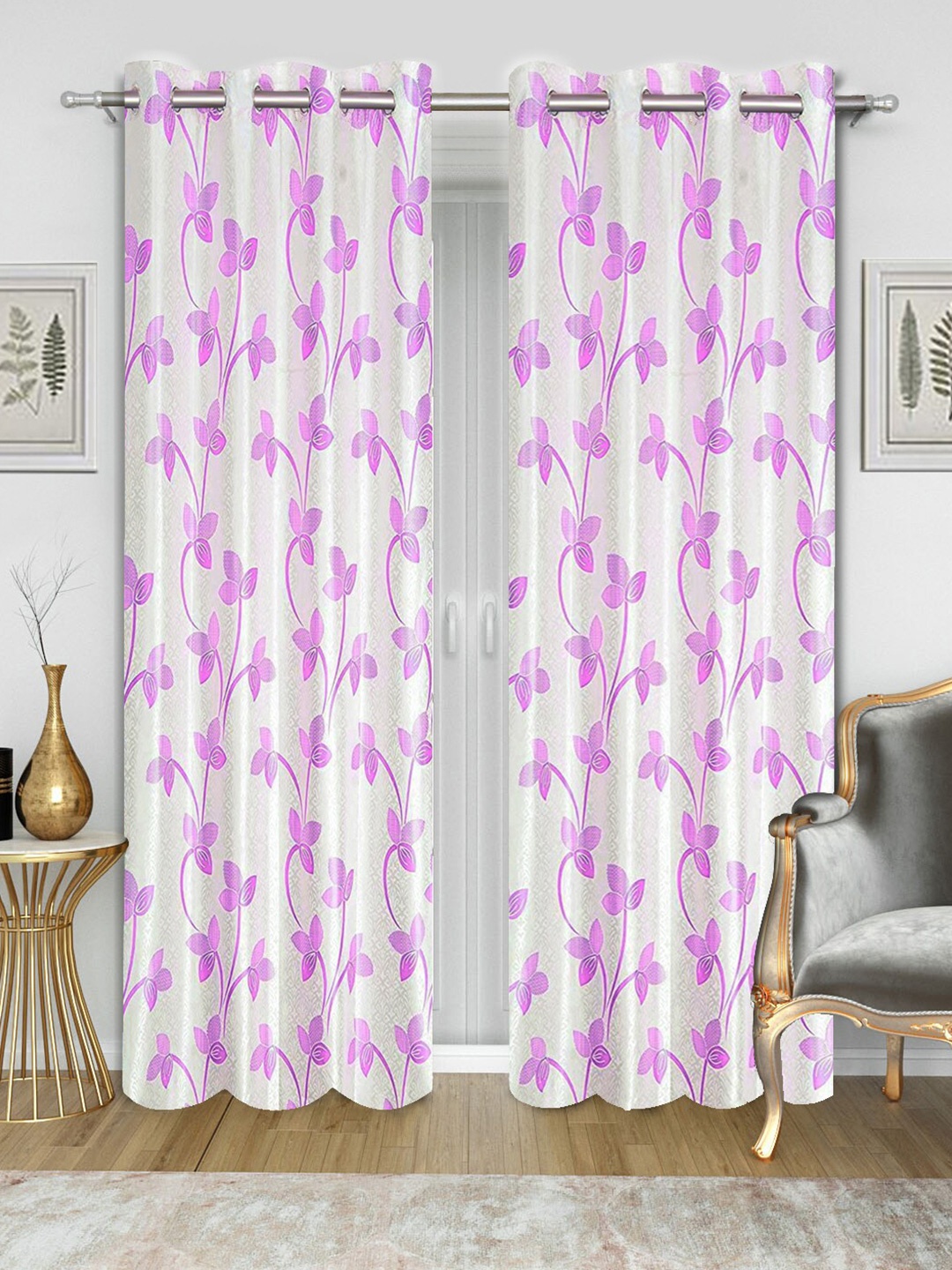 

Aura Purple & White 2 Pieces Floral Printed Door Curtain