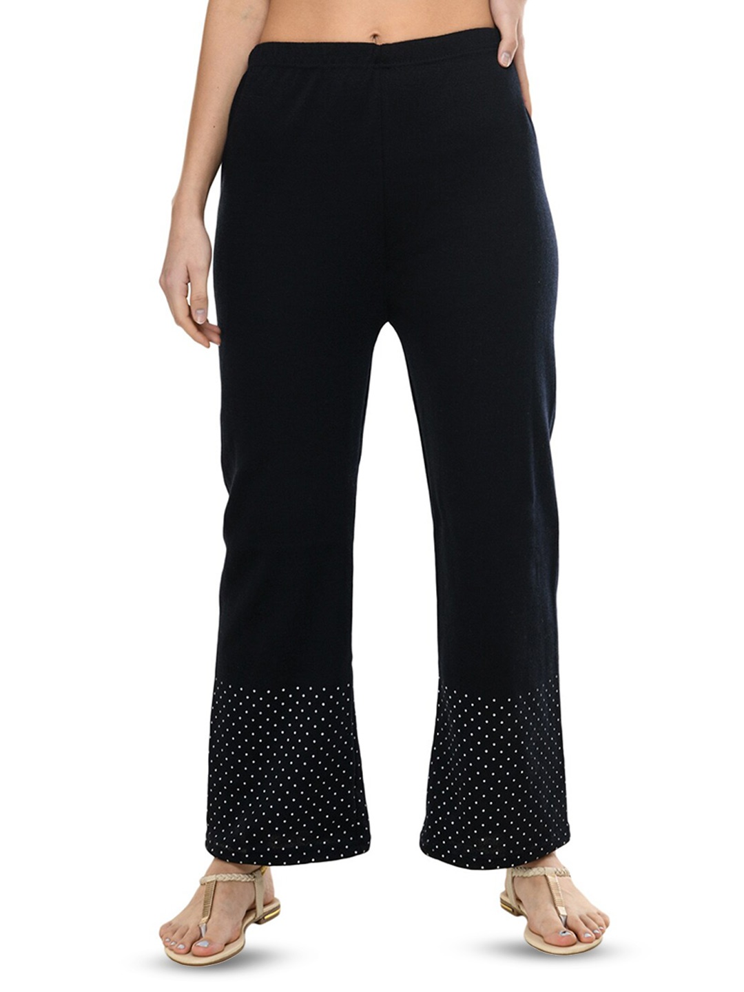 

BAESD Floral Hem Design Knitted Palazzos, Navy blue