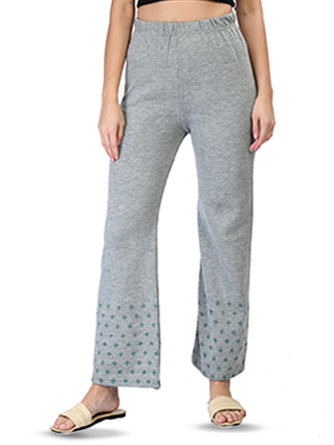 

BAESD Geometric Printed Knitted Wool Palazzos, Grey