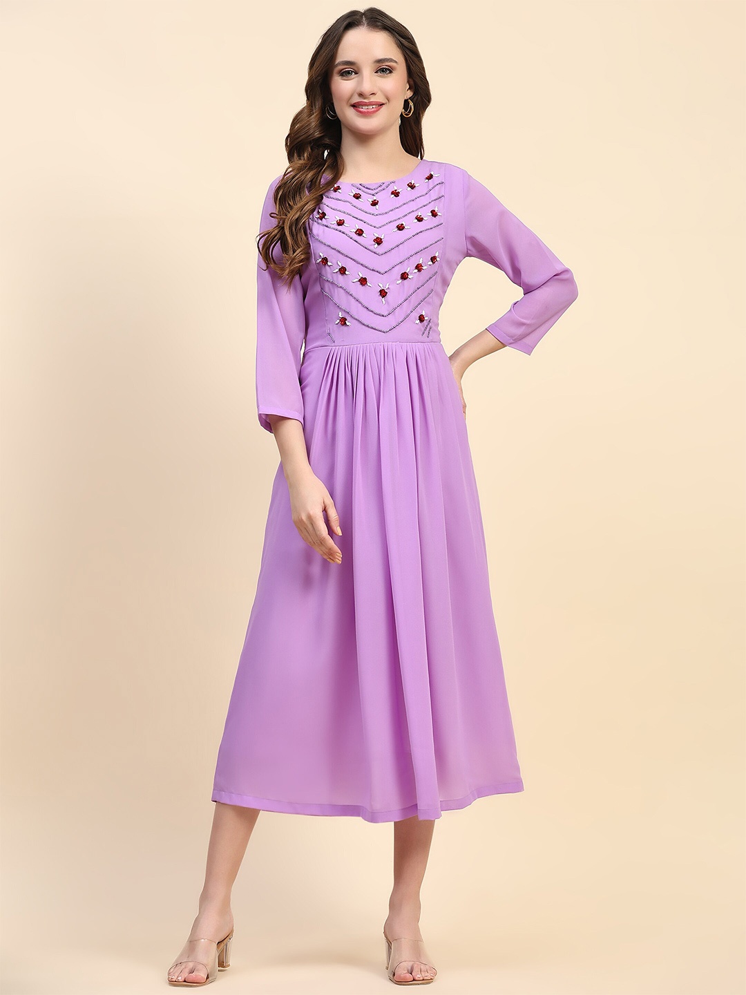 

HELLO DESIGN Embellished Georgette Fit & Flare Midi Dress, Purple