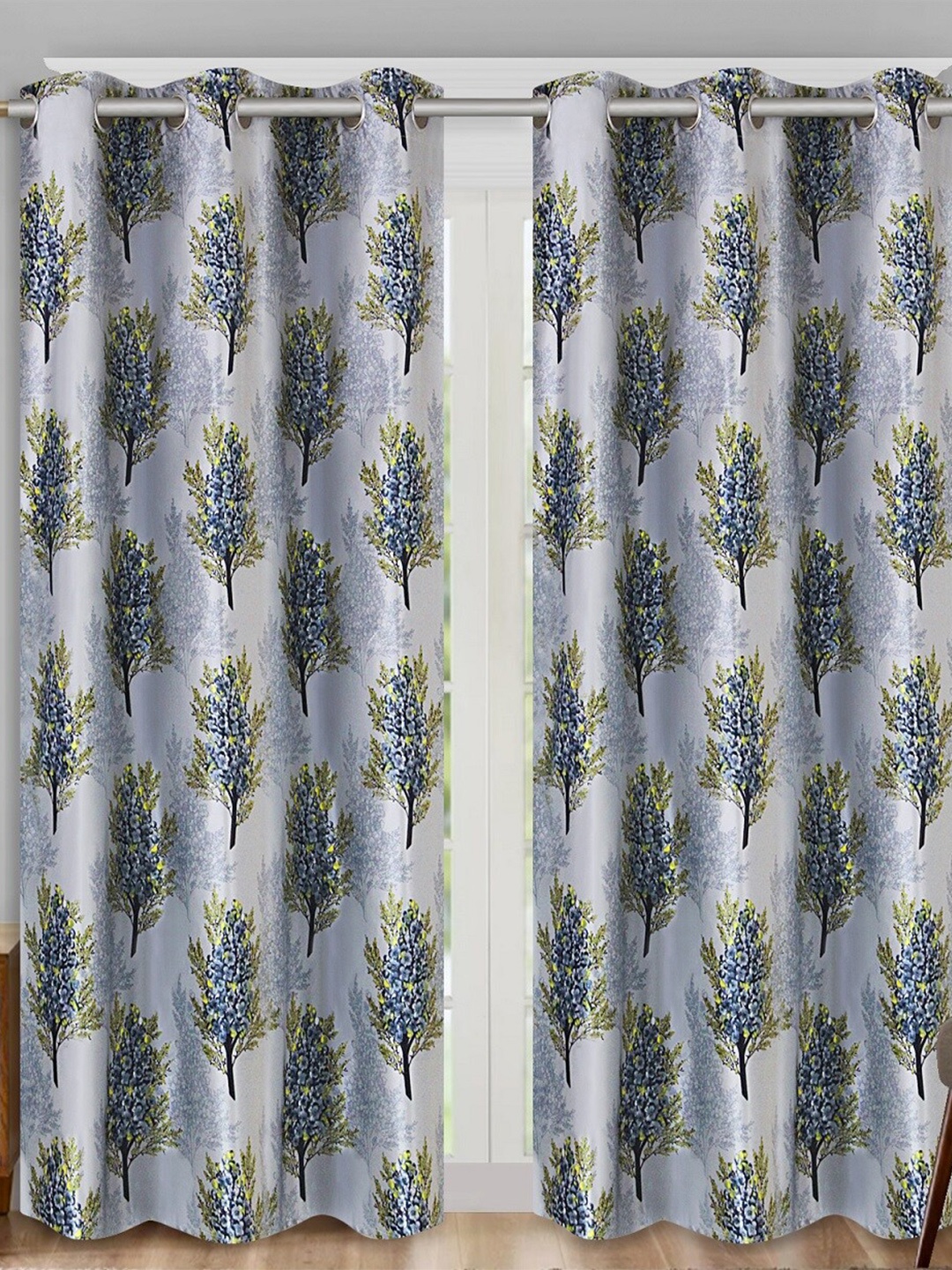 

Aura Blue & Green 2 Pieces Floral Room Darkening Door Curtains