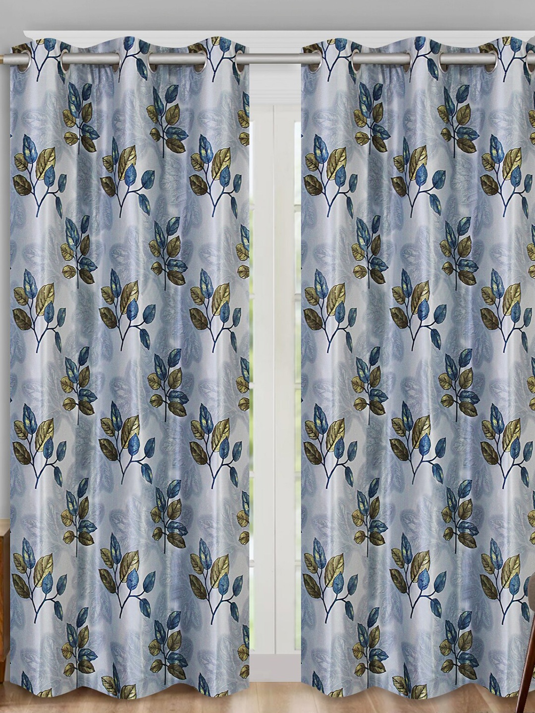 

Aura Blue & Green 2 Pieces Floral Door Curtain