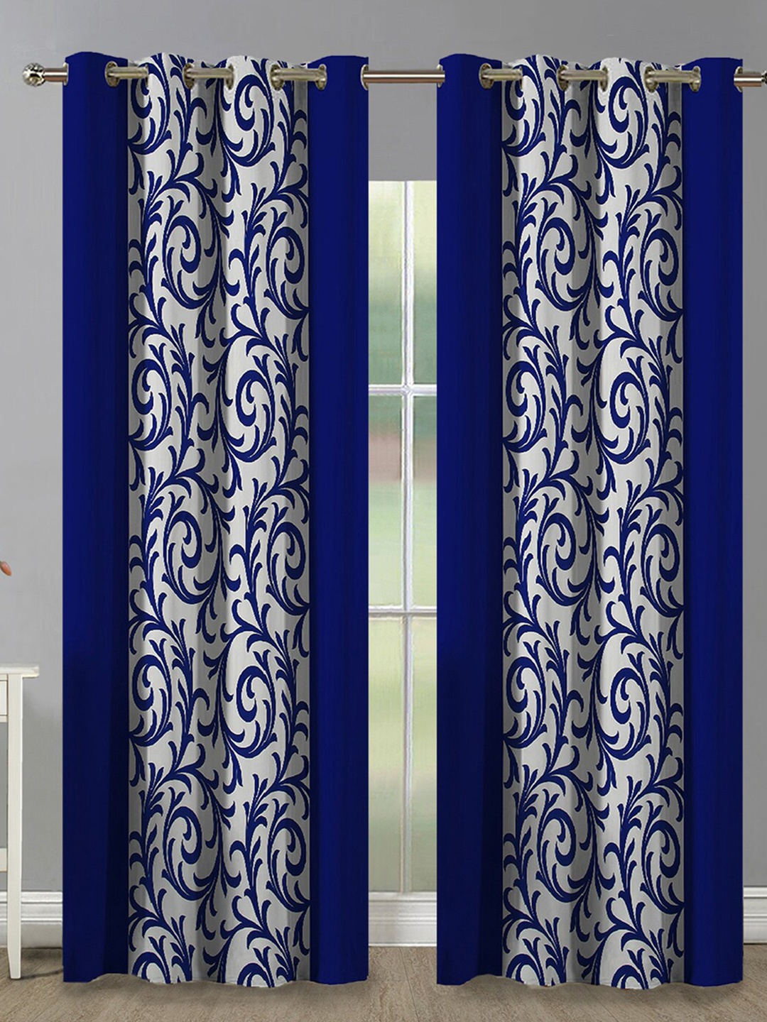 

Aura Blue & White 2Pcs Room Darkening Door Curtain