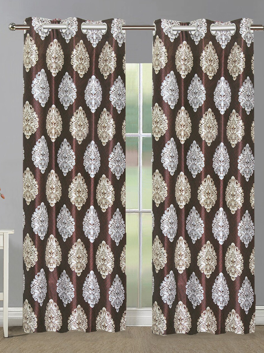 

Aura Brown & Beige 2 Pieces Ethnic Motifs Room Darkening Door Curtains