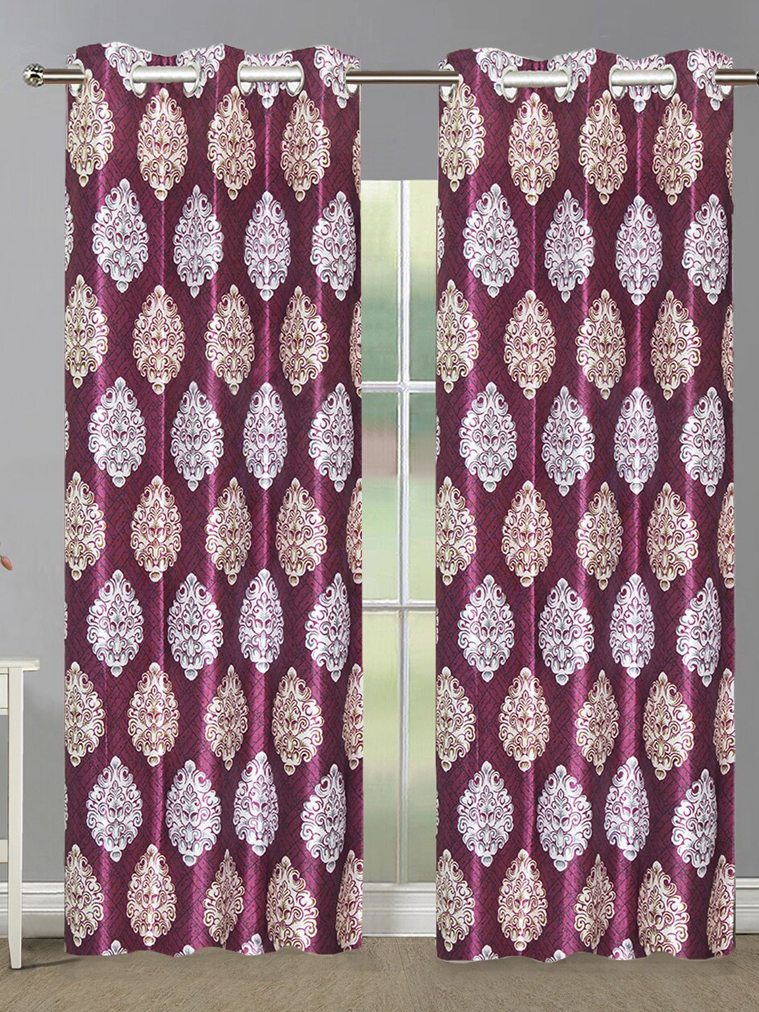 

Aura Purple & White 2 Pieces Ethnic Motifs Room Darkening Door Curtain