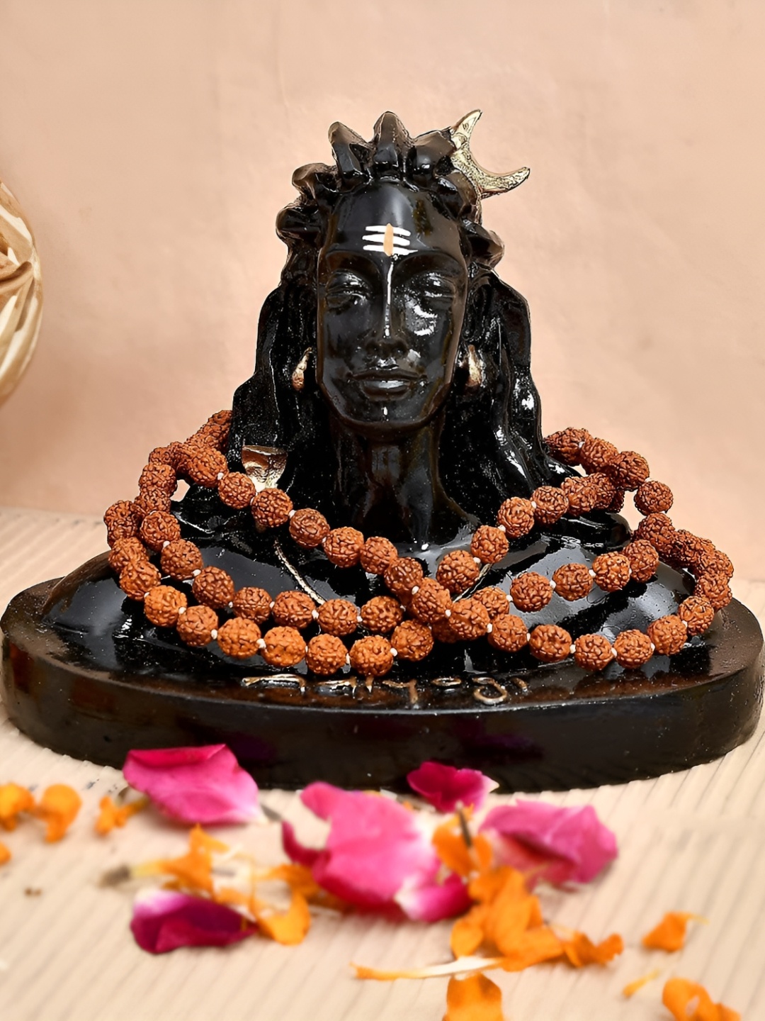

Navyaksh Black & Brown Adiyogi Statue With Rudraksh Mala Showpiece
