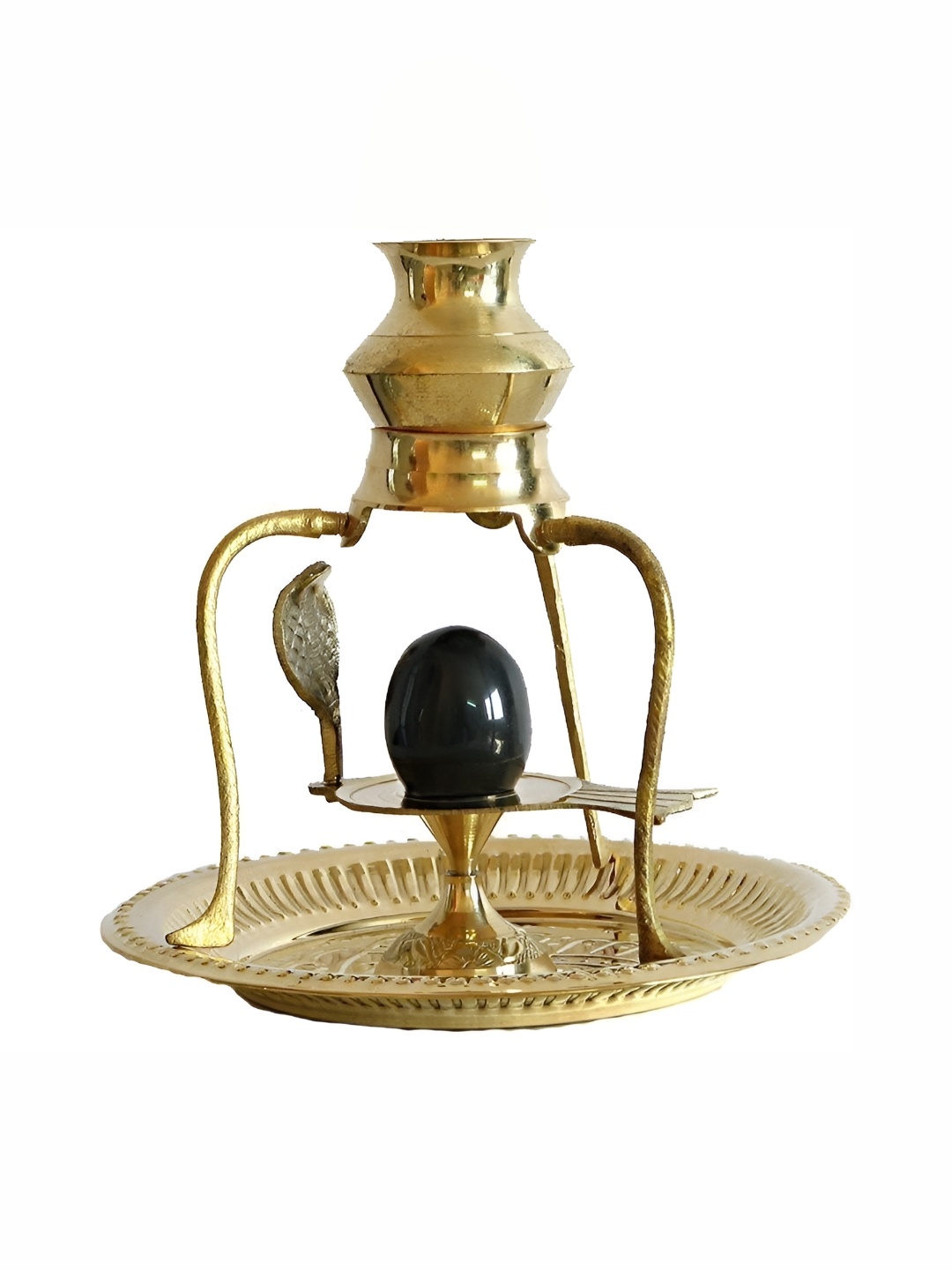 

Navyaksh Gold Toned Brass Shivling with Sheshnag and Black Stone Ling Showpiece