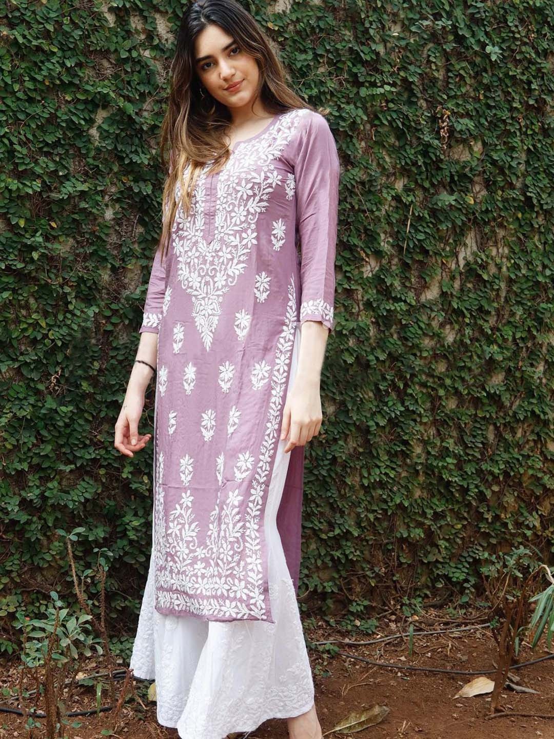 

GoSriKi Floral Embroidered Straight Kurta, Purple