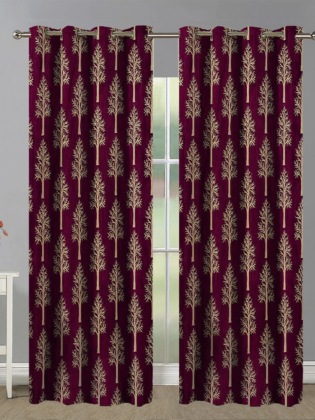 

Aura Pink & Beige 2 Pieces Floral Printed Room Darkening Eyelet Door Curtains
