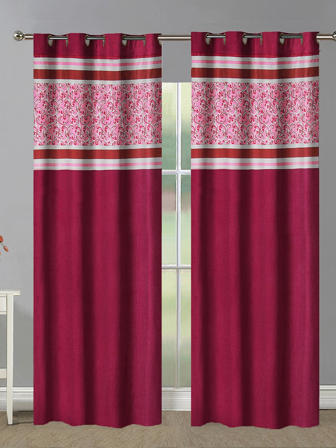 

Aura Maroon & Pink 2 Pieces Ethnic Motifs Room Darkening Door Curtains