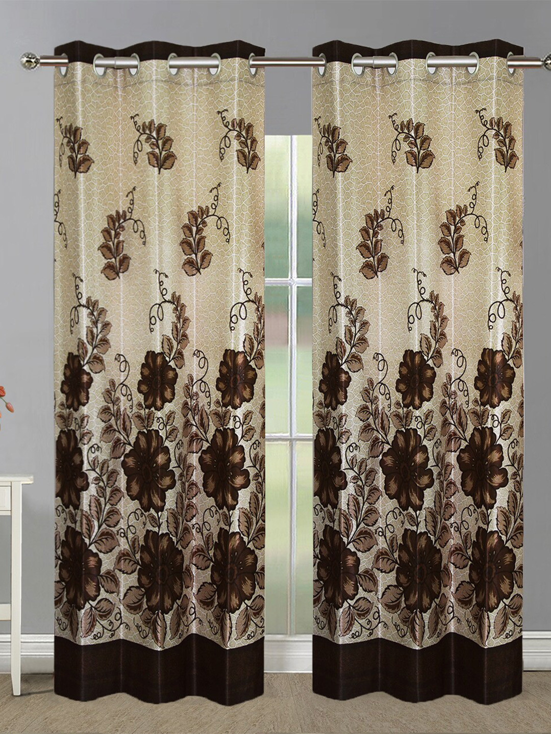 

Aura Brown & Cream 2 Pieces Floral Door Curtain