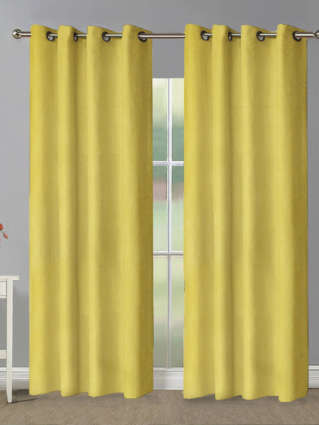 

Aura Yellow 2 Pieces Solid Room Darkening Eyelet Door Curtains