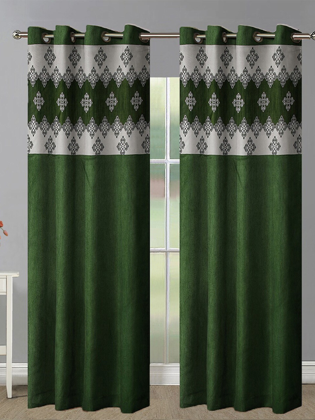 

Aura Green & White 2 Pieces Room Darkening Door Curtain