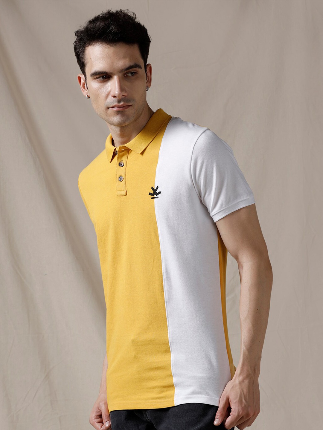 

WROGN Colourblocked Polo Collar Cotton T-shirt, Yellow