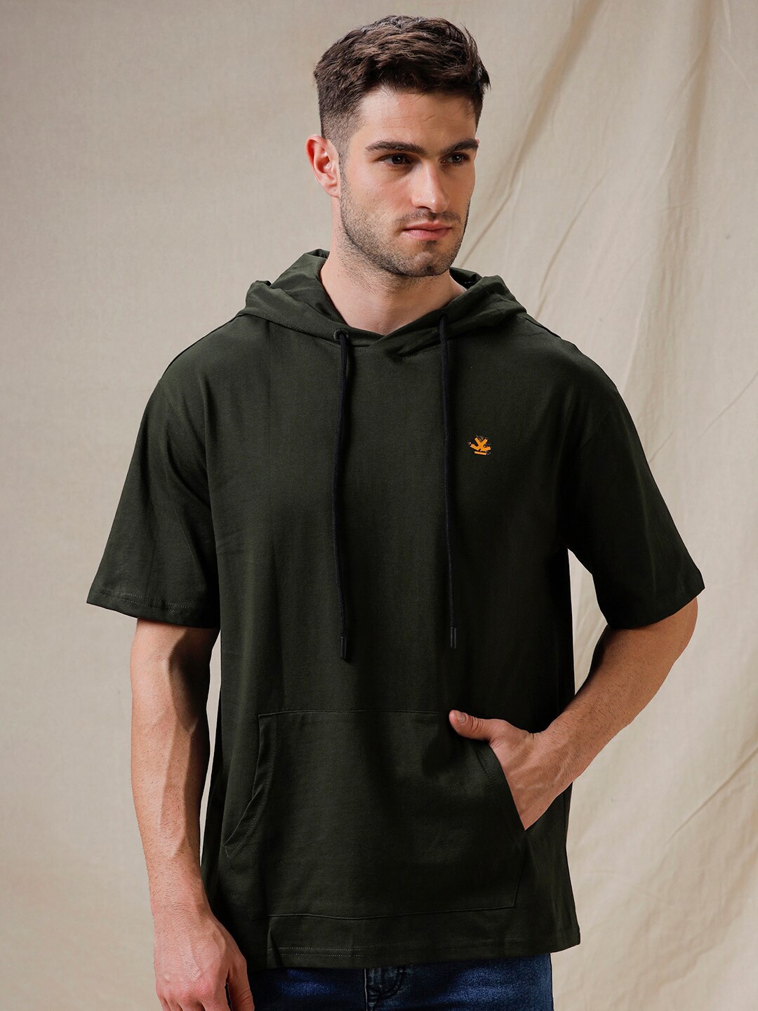 

WROGN Hooded Cotton Pullover Sweatshirt, Olive