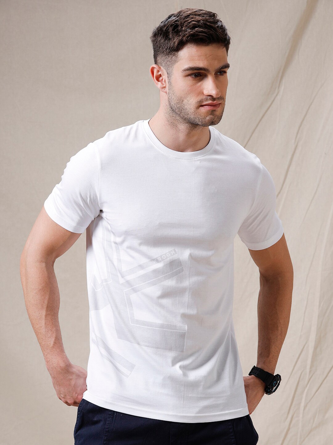 

WROGN Men White Henley Neck T-shirt