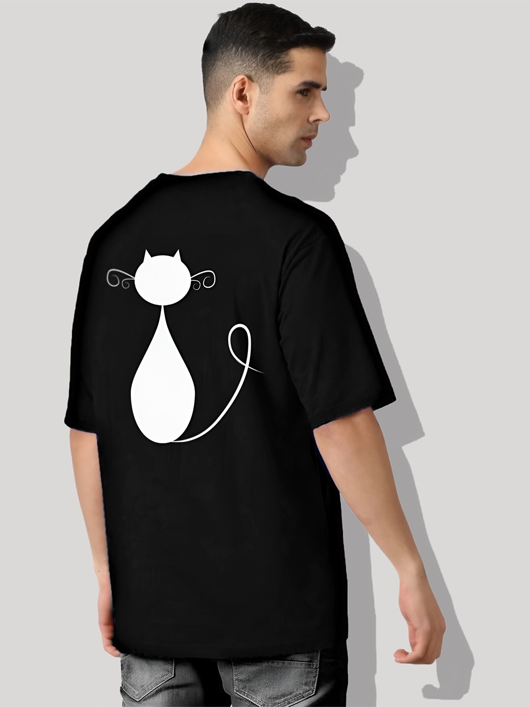 

Elibolz Cats Printed Oversized Cotton T-shirt, Black