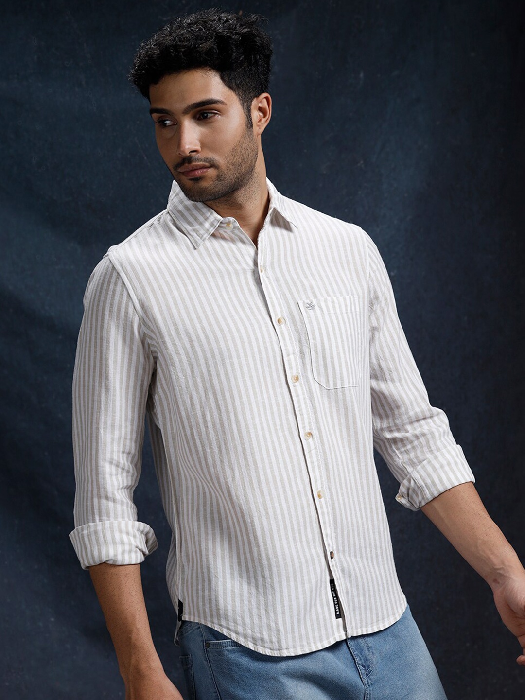 

WROGN Striped Slim Fit Linen Shirt, White