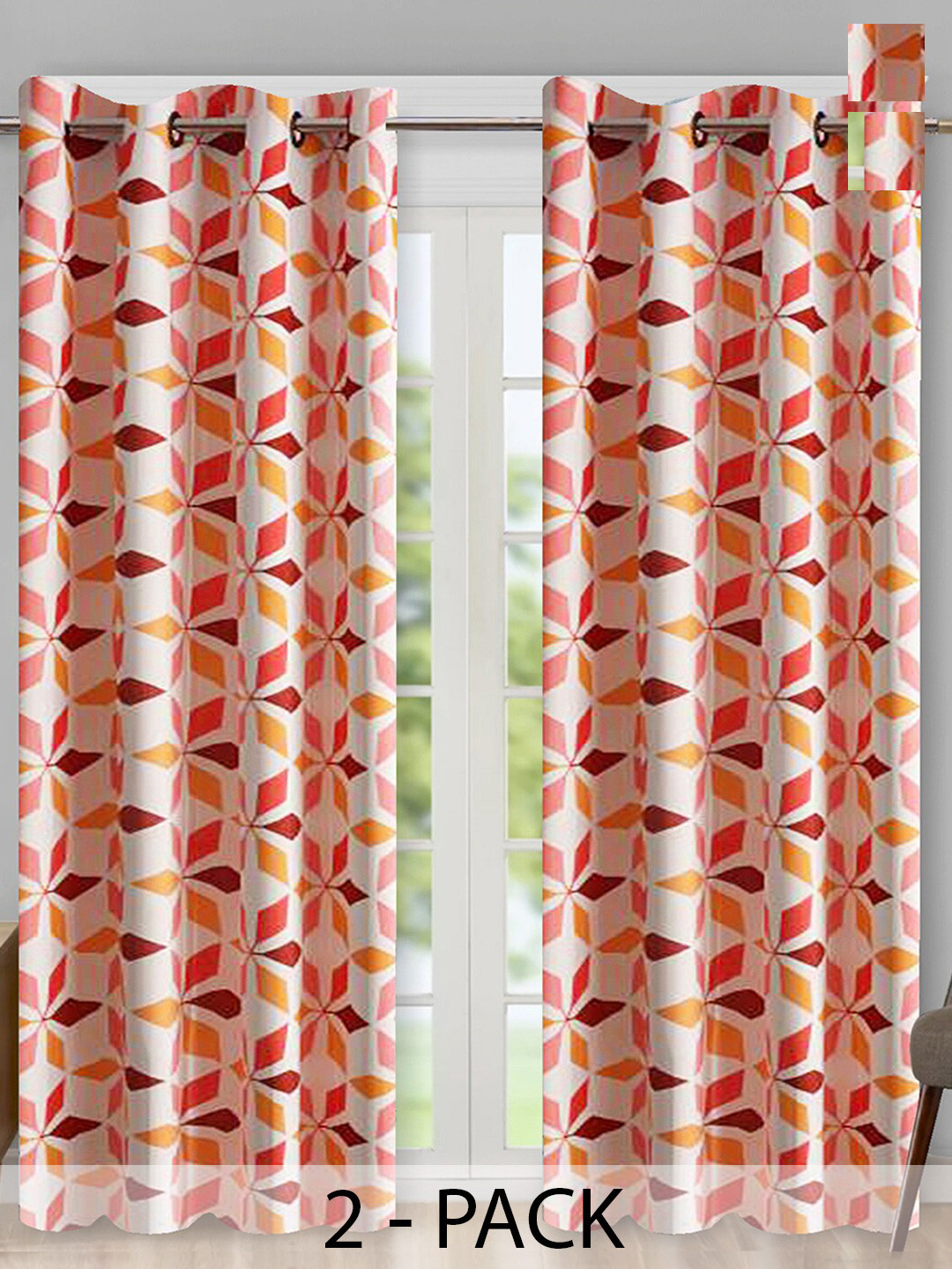 

Aura Red & White 2 Pieces Geometric Room Darkening Long Door Curtains
