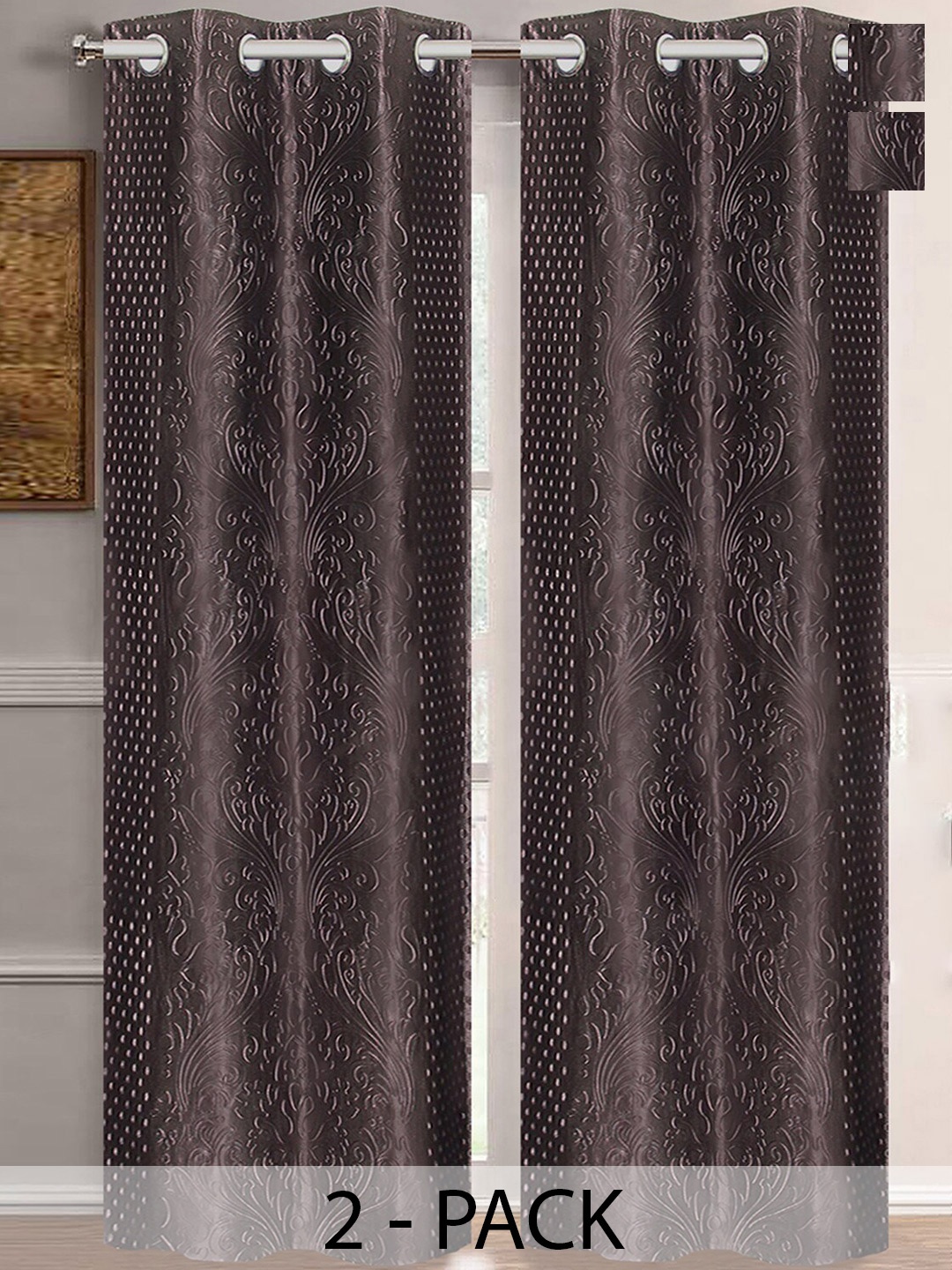 

Aura Brown 2 Pieces Floral Room Darkening Long Door Curtains