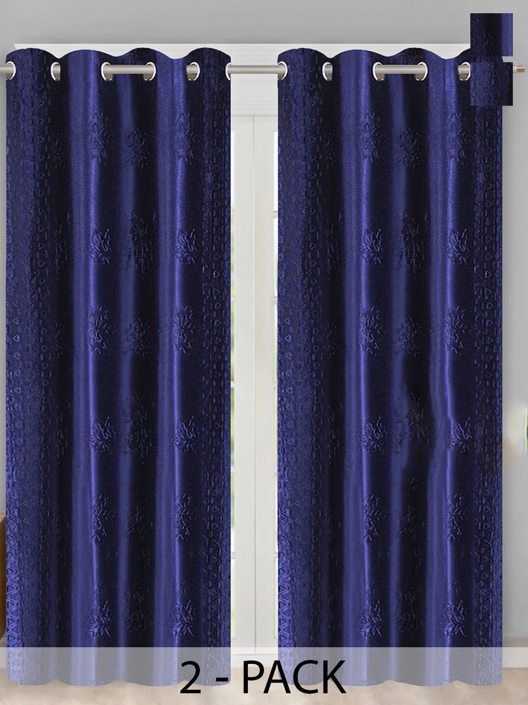 

Aura Blue 2 Pieces Floral Printed Room Darkening Long Door Curtain