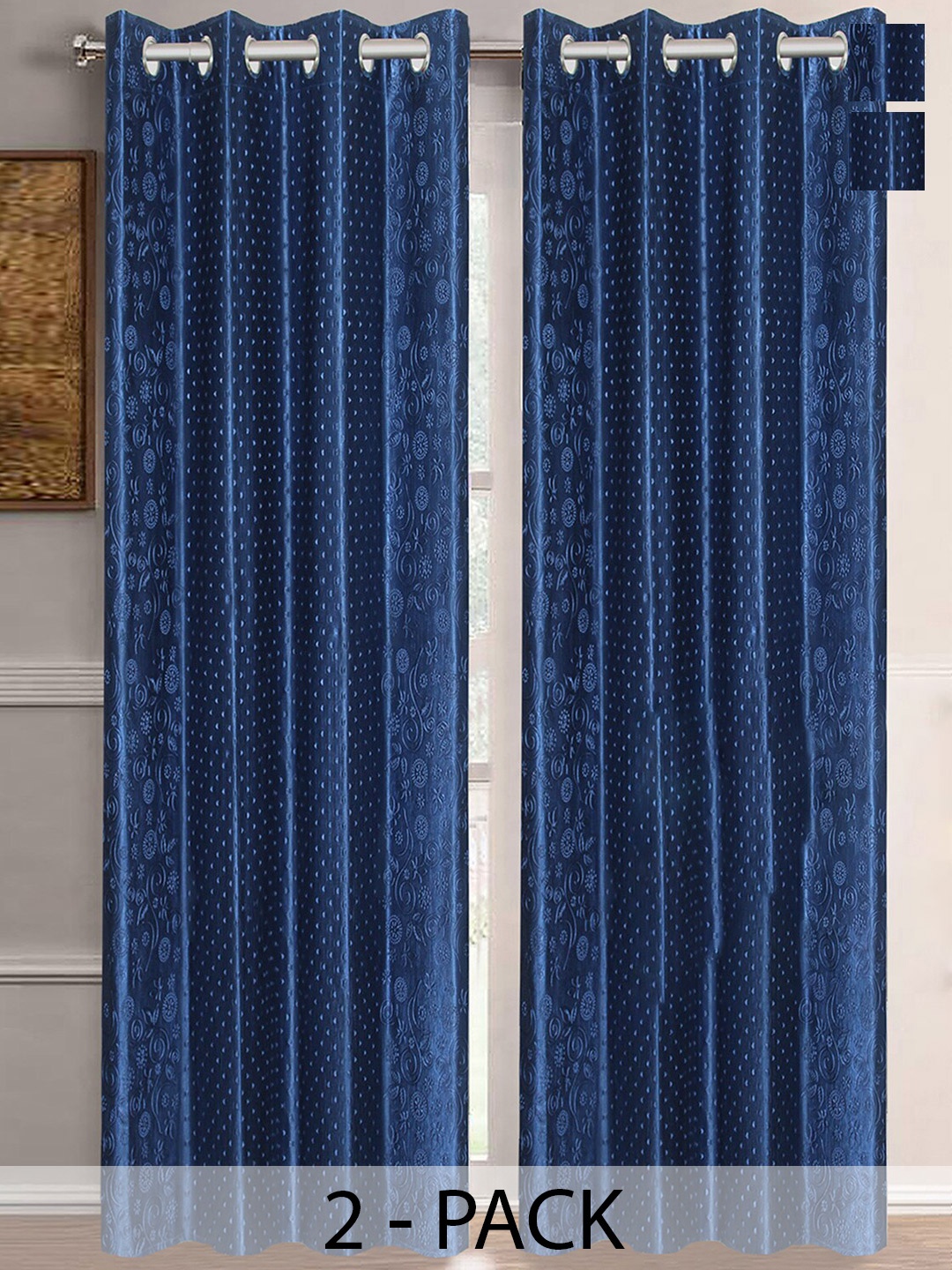 

Aura Blue 2 Pieces Floral Printed Room Darkening Long Door Curtain