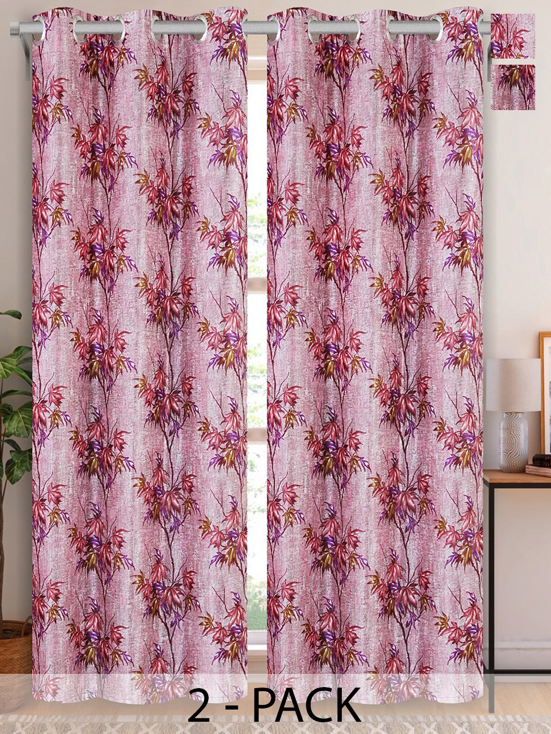 

Aura Pink 2 Pieces Floral Long Door Curtains
