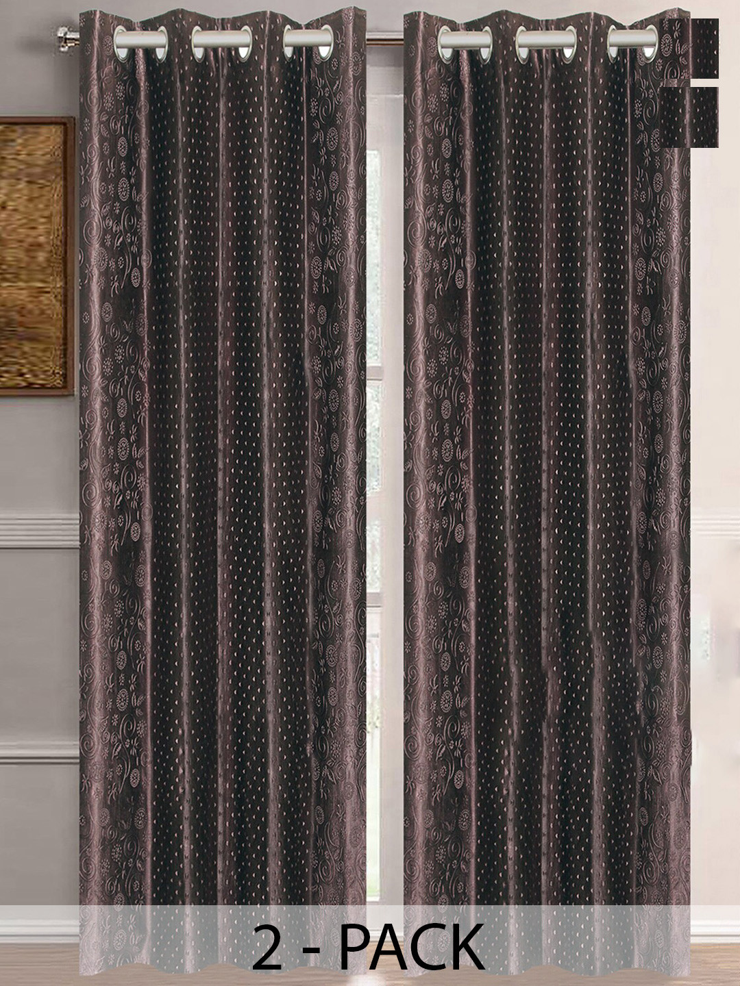 

Aura Brown 2 Pieces Floral Printed Room Darkening Long Door Curtain