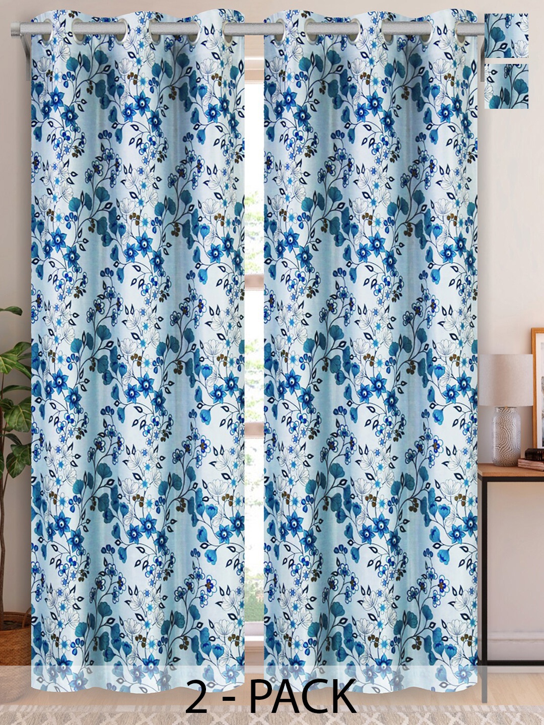 

Aura Blue & White 2 Pieces Floral Long Door Curtain