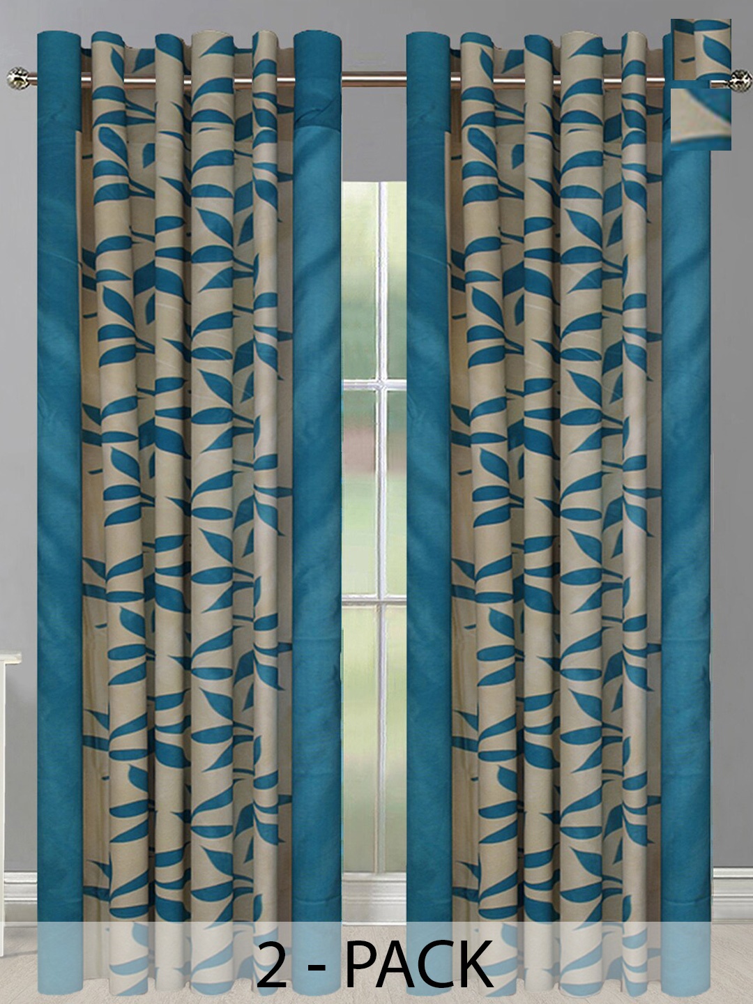 

Aura Blue & Beige 2 Pieces Floral Long Door Curtains