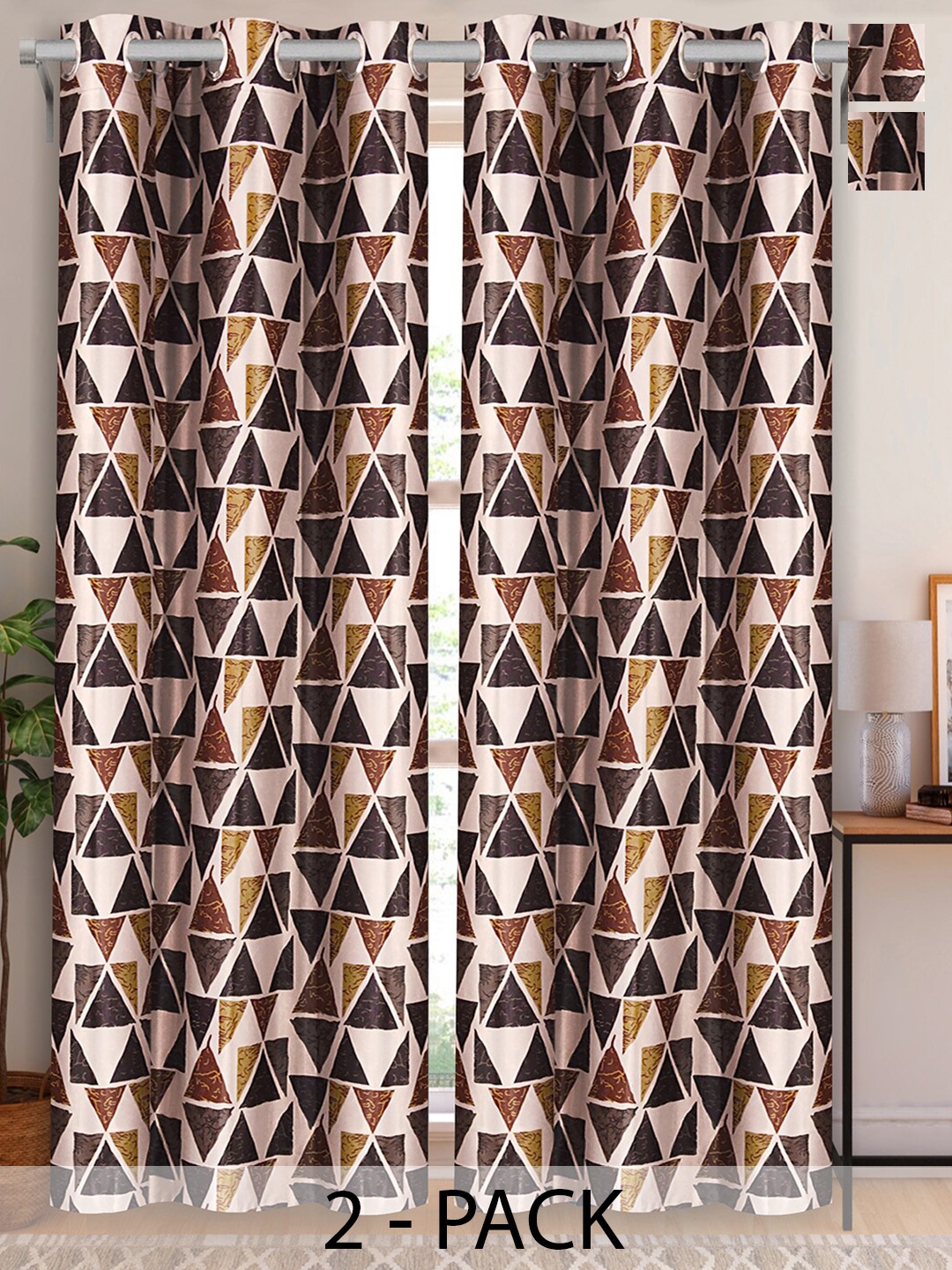 

Aura Brown & Black 2 Pieces Geometric Long Door Curtain