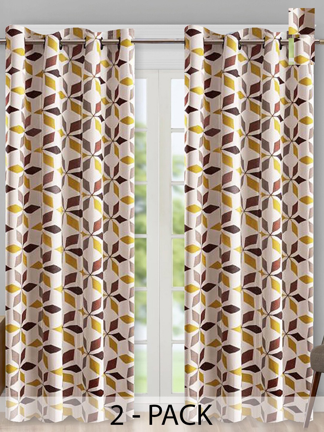 

Aura Brown & White 2 Pieces Geometric Printed Room Darkening Long Door Curtain