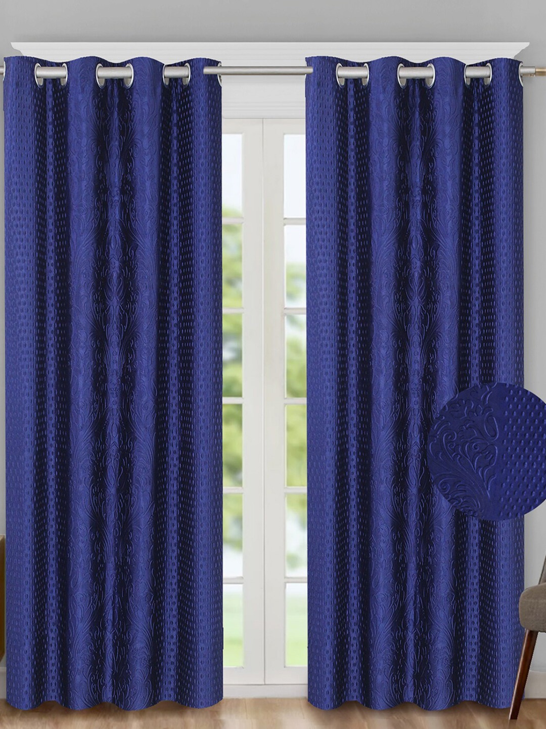 

Aura Blue 2 Pieces Floral Room Darkening Long Door Curtains