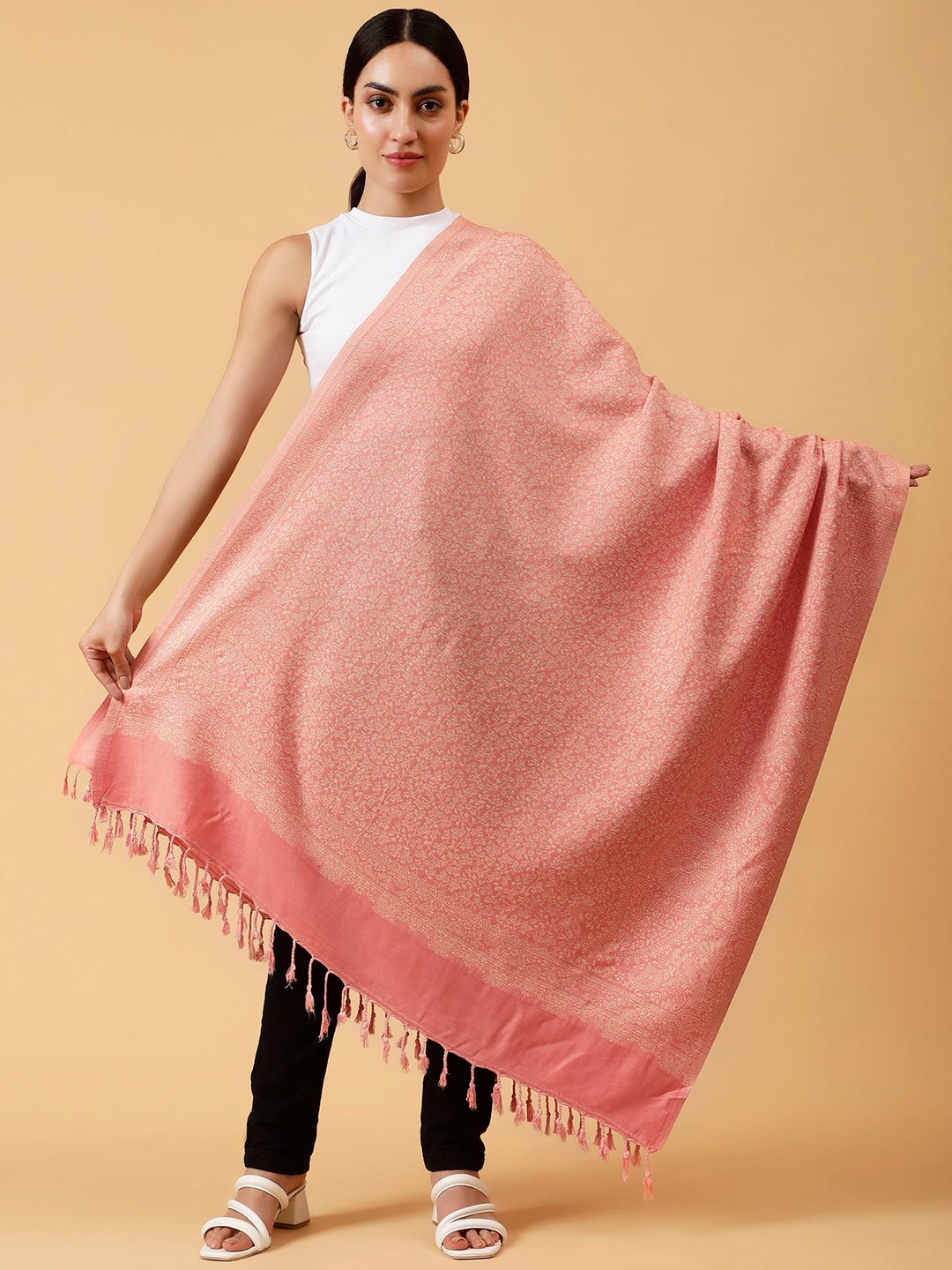 

Moda Chales Floral Woven Design Shawl, Peach