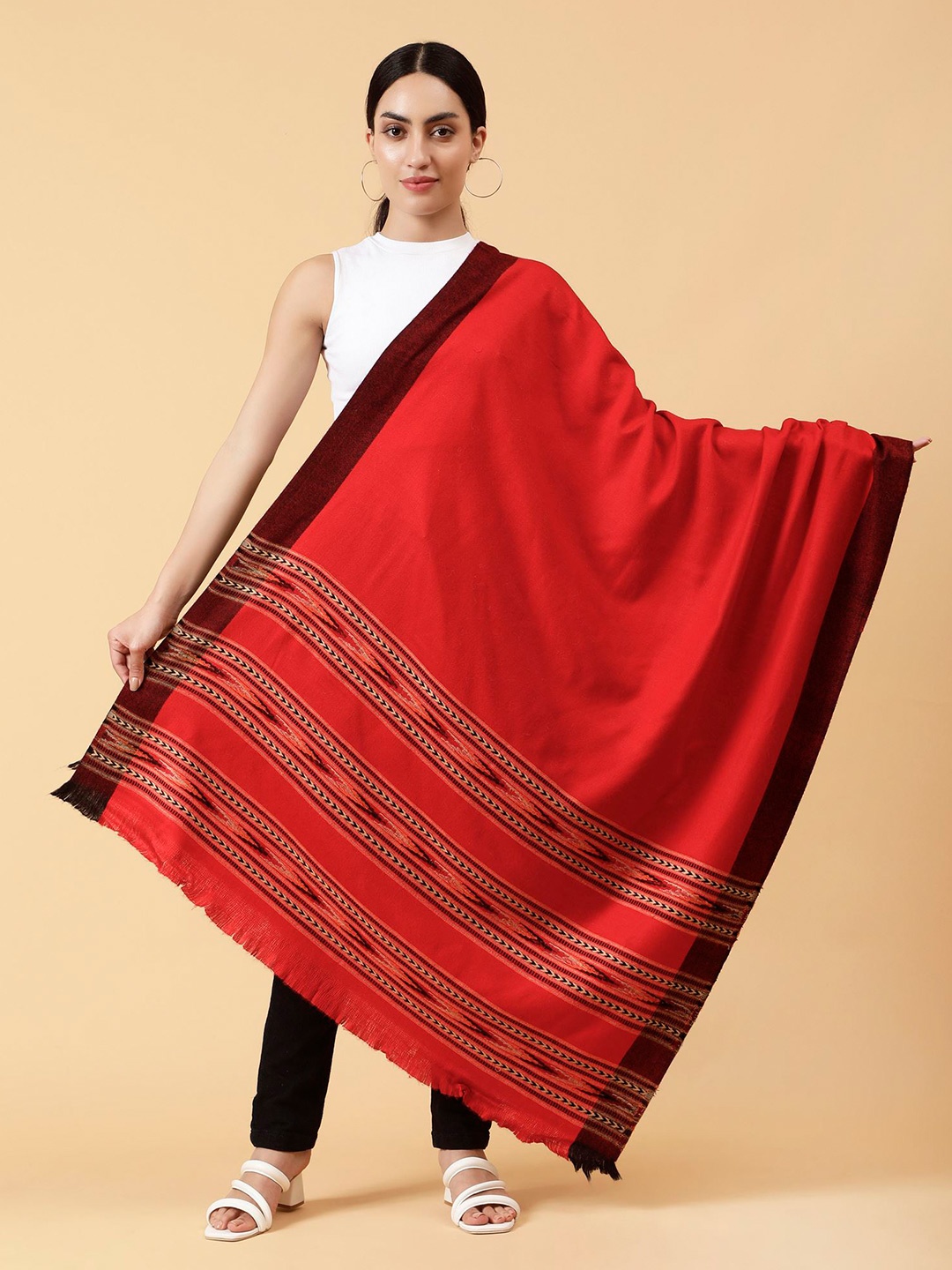 

Moda Chales Tribal Woven Design Woollen Shawl, Red