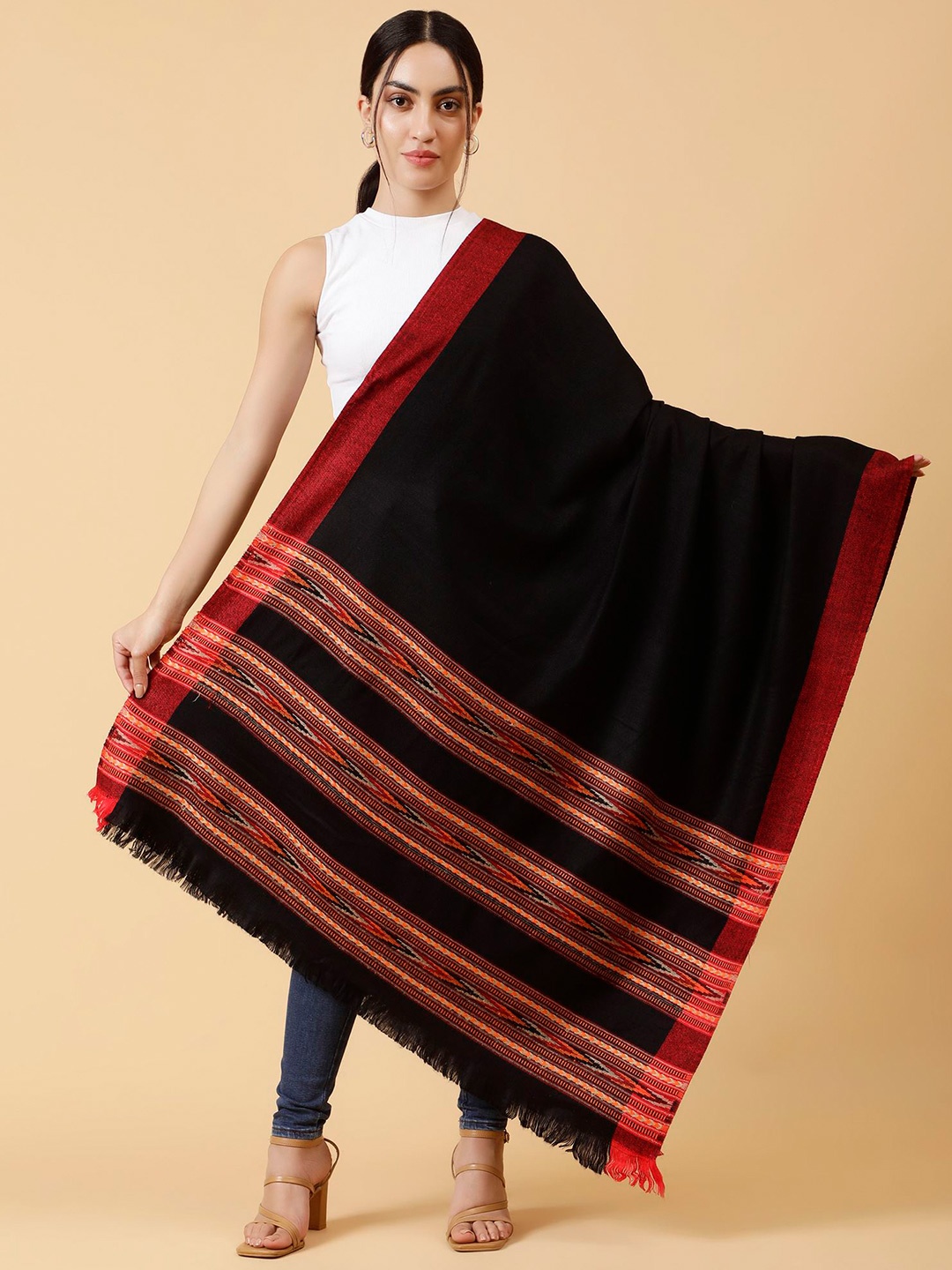 

Moda Chales Geometric Woven Design Shawl, Black